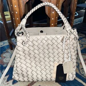 Cream Intrecciato Crossbody Bag with Braided Handle